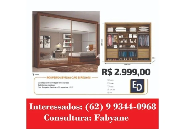 Guarda Roupa Sevilha 2 portas espelho