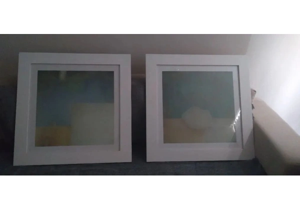 02 QUADROS DECORATIVOS ART GREEN/WHITE COM MOLDURA BRANCA (pesados e de grande qualidade)