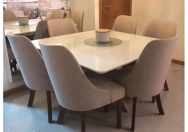 Mesa Jantar 130cm x 130cm com tampo de vidro Off White