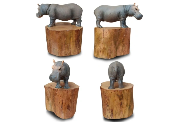 Hipopótamo, enfeite de mesa feito de madeira e metal