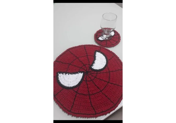 Souplast do homem aranha e porta copo em crochê novo