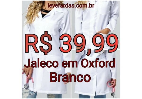 Jaleco de Oxford Branco Novo - Ideal para Área de Saúde, Beleza, Estética, Atendimento