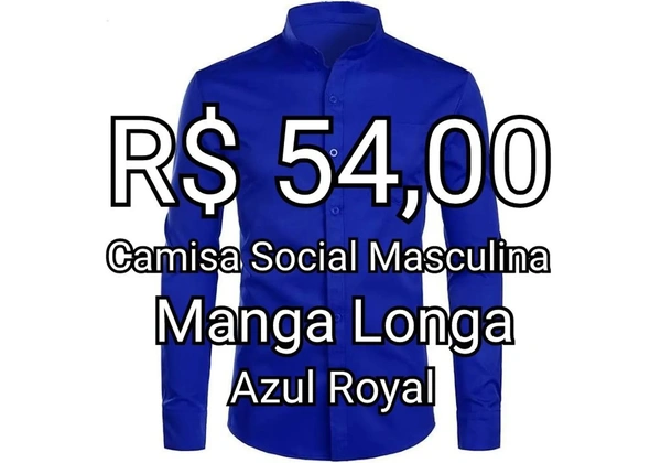 Camisa Social Masculina Mg Longa - Microfibra Azul Royal com Algodão