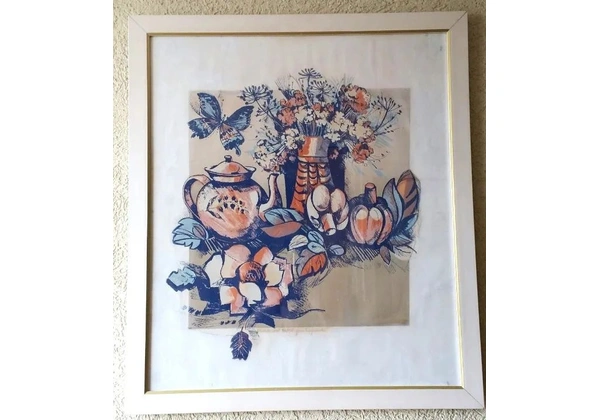 Quadro com gravura do tipo serigrafia da artista Yara Tupinambás.