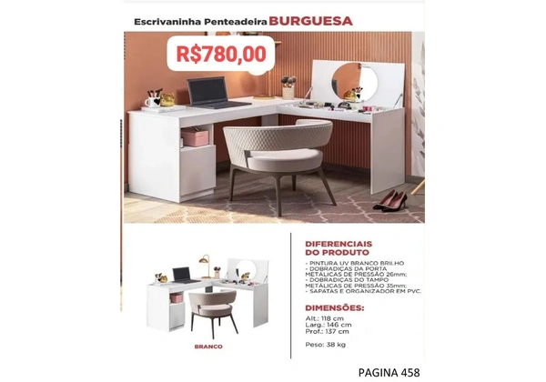 Escrivaninha Penteadeira Burguesa - R$780, 00