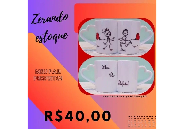 Canecas de cerâmica dupla alça de coração = Meu par perfeito