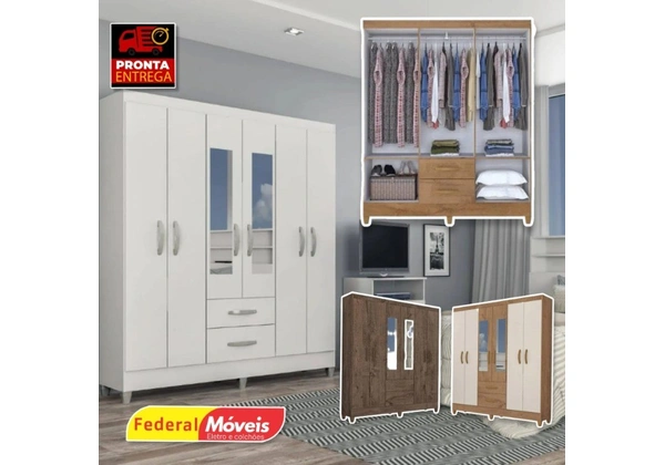 Guarda Roupas 6 Portas 2 Gavetas Real - Fazemos Entrega - Novo
