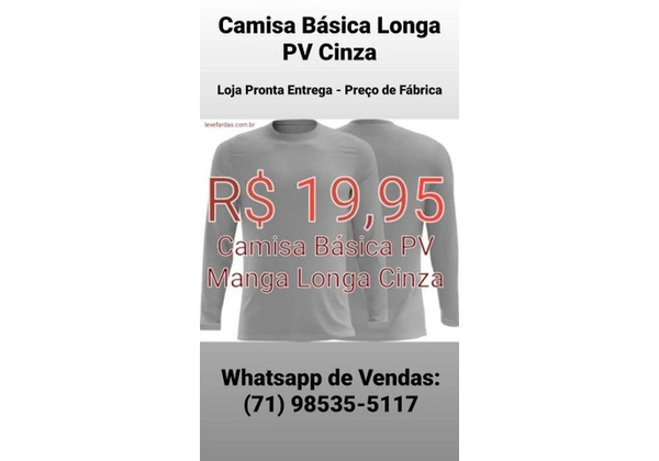 CAMISA BÁSICA MALHA PV MANGA LONGA COR CINZA