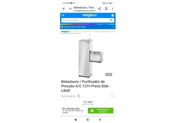 Bebedouro e purificador libell novo inox