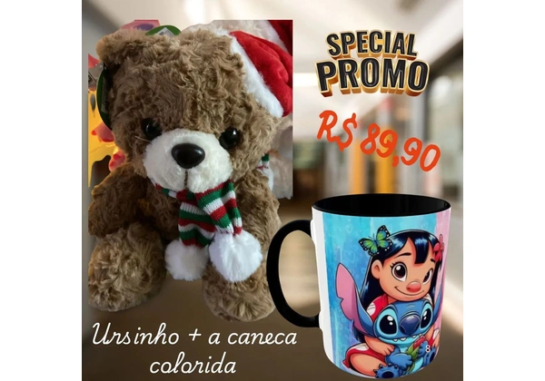 Urso de Pelúcia + Caneca Personalizada - Kit Presente