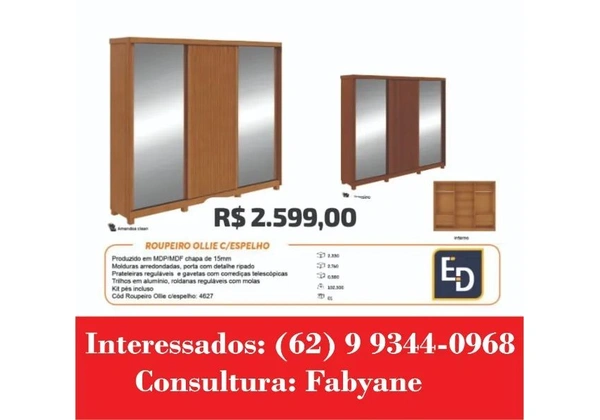 Guarda Roupa Olie 2 portas Espelho