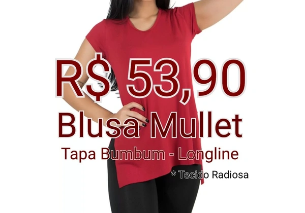 BLUSA MULLET - TAPA BUMBUM ESTILO LONGLINE FEMININA COM FENDA LATERAL