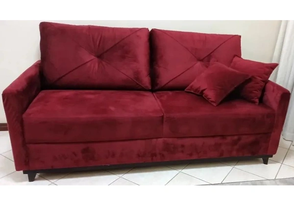 Sofá 3 lugares de veludo vermelho/vinho