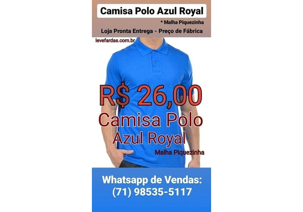 Camisa Polo Azul Royal - Malha Piquezinha