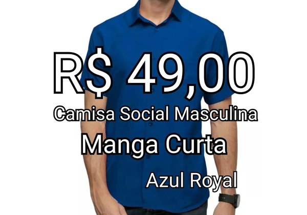 Camisa Social Masculina Mg Curta - Microfibra com Algodão Azul Royal