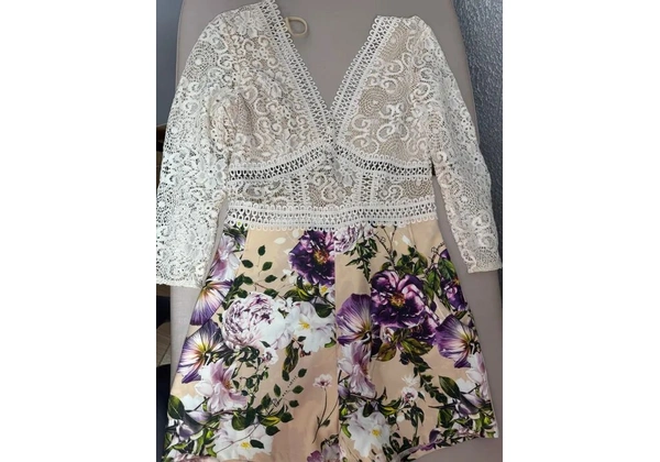 Macacão renda floral branco LP