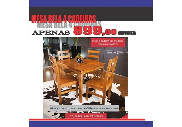 MESA BELA 4 CADEIRAS MADEIRA