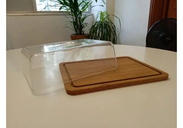 Queijeira/ Prato de Servir e Tampa em Madeira Marrom 8 cm x 25 cm x 20 cm