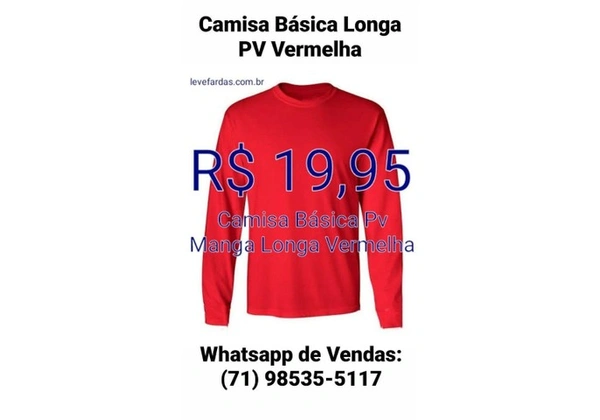 Camisa Básica Malha PV Manga Longa - Vermelha