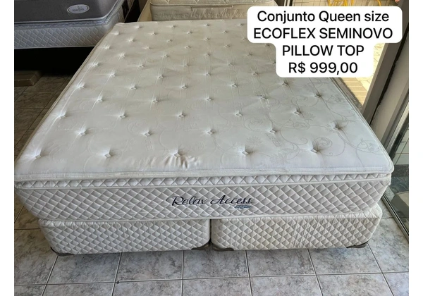 Conjunto Queen Ecoflex Pillow Top Seminovo