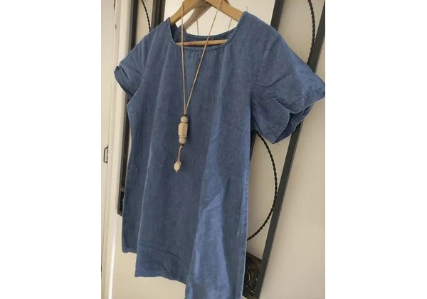 Vestido jeans leve Tam M (42) 50, 00Altura 84cmLargura busto 55cm