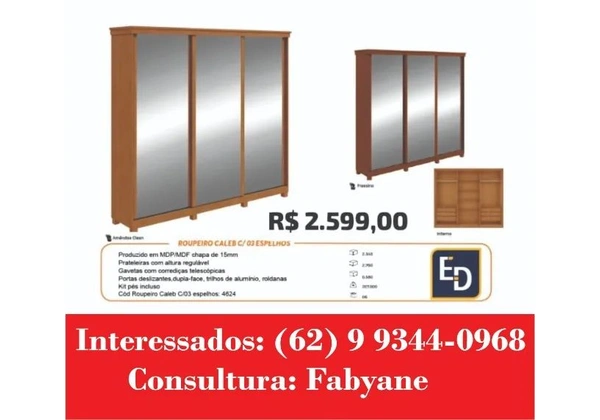 Guarda Roupa Caleb 3 portas de Espelho