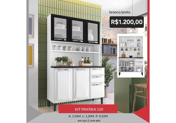 Cozinha aço 120 Pratica Branco/Preto
