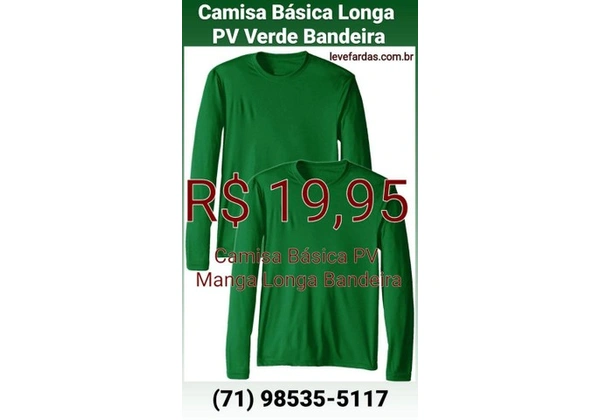 Camisa Básica Malha PV Manga Longa - Verde Bandeira