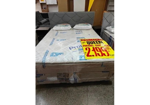 cama queen base + colchão de fabrica
