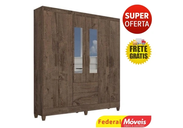 Guarda roupa casal real 6 portas espelho - novo na caixa