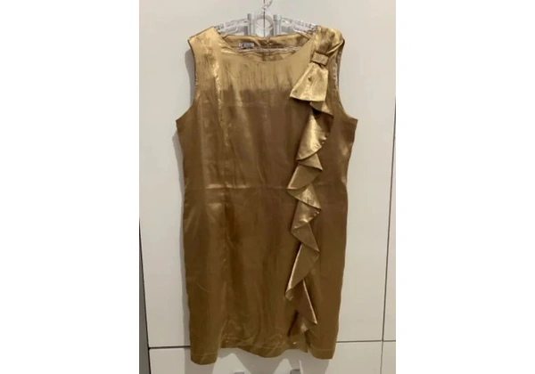 (TAM: 44-46 ou G-GG) Vestido Dourado Social Madrinha Casamento Festa Formatura Culto