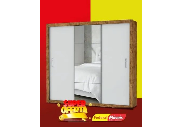 Guarda Roupa c/ Espelho 3 Portas de Correr 4 Gavetas Super Lindo Fazemos Novo