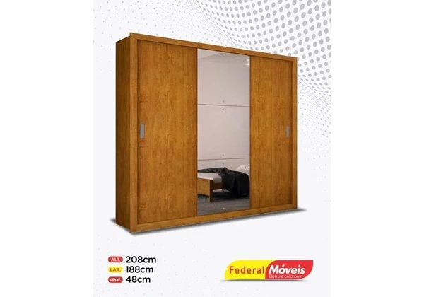 Guarda Roupa 3 Portas de Correr 4 Gavetas com Espelho Super Lindo Fazemos Entrega