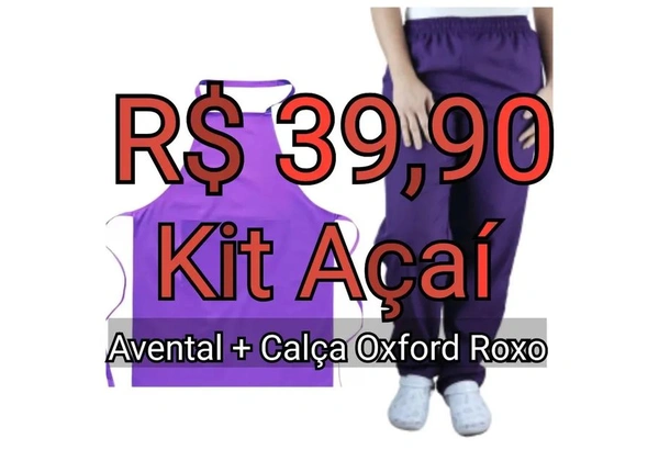Kit Açaí Avental + Calça de Elástico em Oxford Roxo ?
