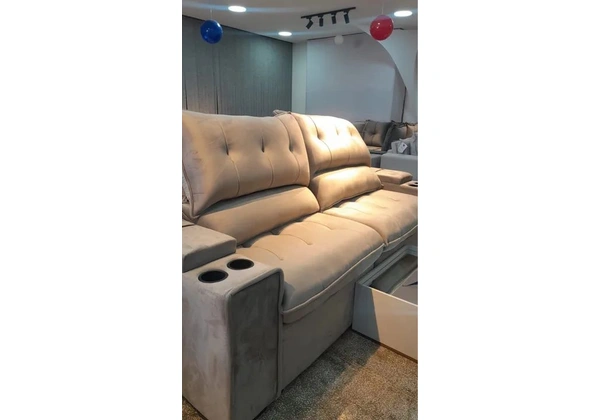 Sofá Retrátil e Reclinável 2.25 M c porta copos incluso ( Pronta Entrega )