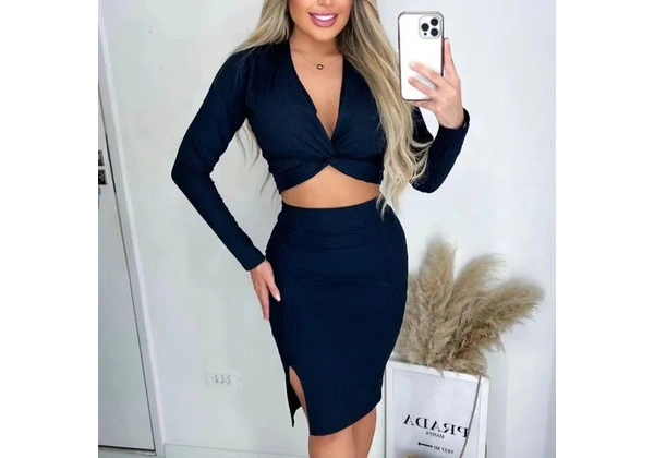 Conjunto Canelado saia e cropped feminino Tam único