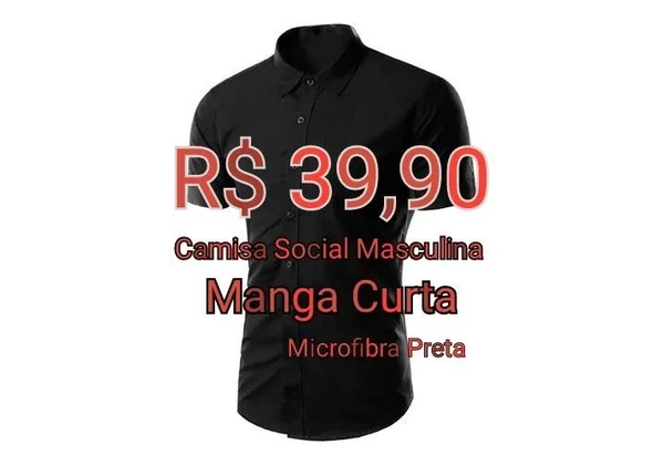Camisa Social Masculina Mg Curta- Microfibra Preta