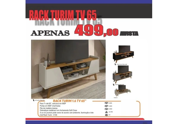 RACK TURIM PARA TV ATÉ 65 POLEGADAS DIRETO DE FÁBRICA