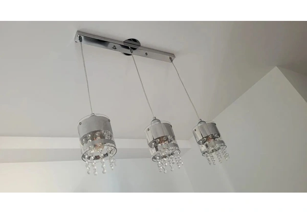 Lustre pendente âmbar e cristais