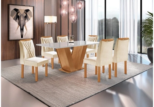 Mesa 6 Cadeiras Classic MDF/vidro Frete grátis