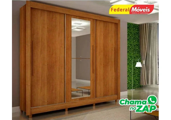 Guarda Roupa Portas de Correr com Espelho Novo Temos Outras Cores