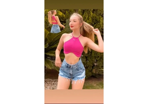 Cropped pink de alfaiataria com amarração nas costas