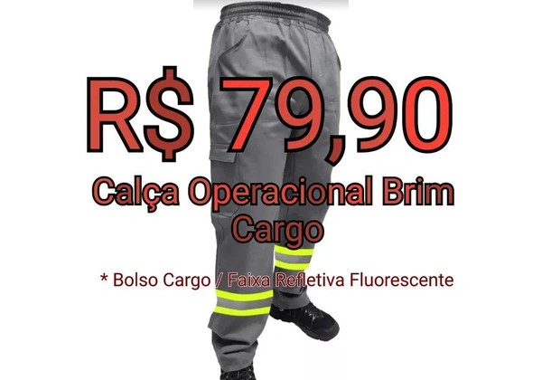 Calça Operacional Brim Cargo com Faixa Refletiva Fluorescente