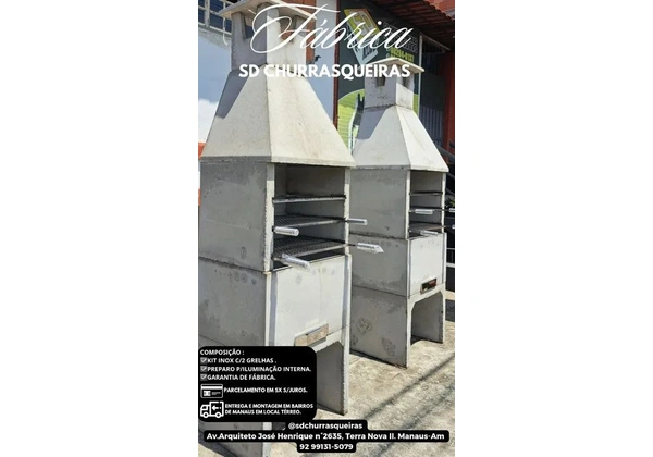 Churrasqueira pré moldada com kit inox e garantia de fábrica.