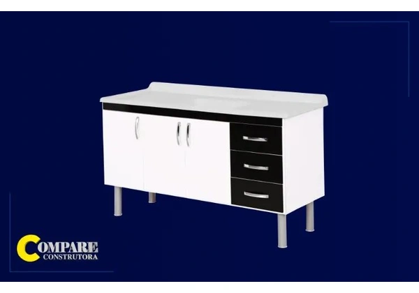 Armário Cozinha Tóquio 144, 2cm Preto AJRORATO