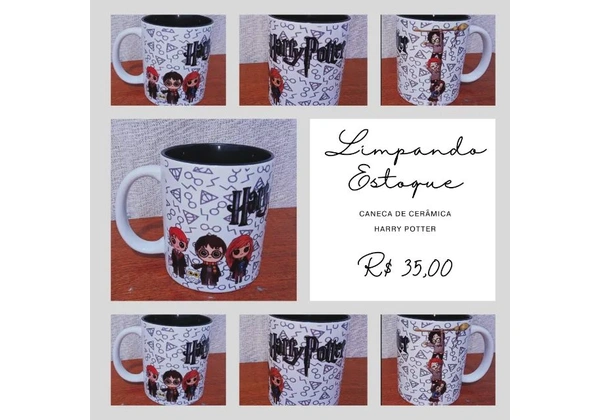 Canecas de cerâmica interno preto = Harry Potter ou Batman com Coringa