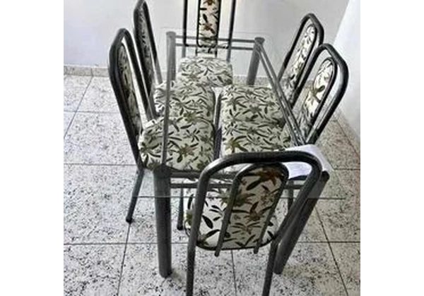 Mesa Vidro 6 Cadeiras Bruna Max Assento Orquidea Lilas Nova Pronta Entrega Direto Fábrica