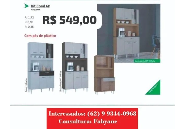Armario de cozinha kit coral 6p