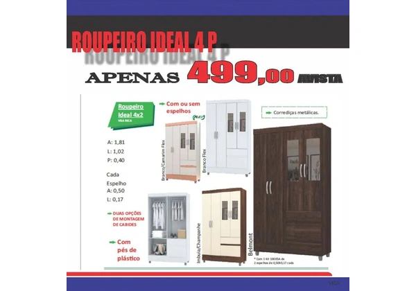Guarda Roupa Ideal 4 portas com espelho
