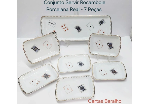 Conjunto de 7 peças para servir - Rocambole - Porcelana Real - Cartas de Baralho